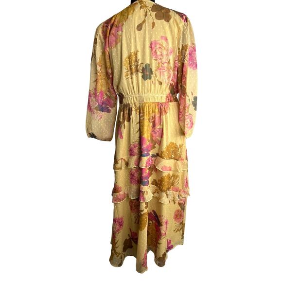 QVC Destination 365 Regular Floral Clip Dot Chiffon Maxi Dress NWOT Sz M Banana - Picture 4 of 8